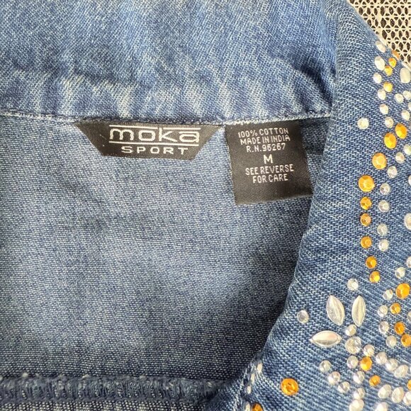 Moka Sport Womens Size Medium Rhinestone Embellished Denim Jacket - Picture 3 of 8